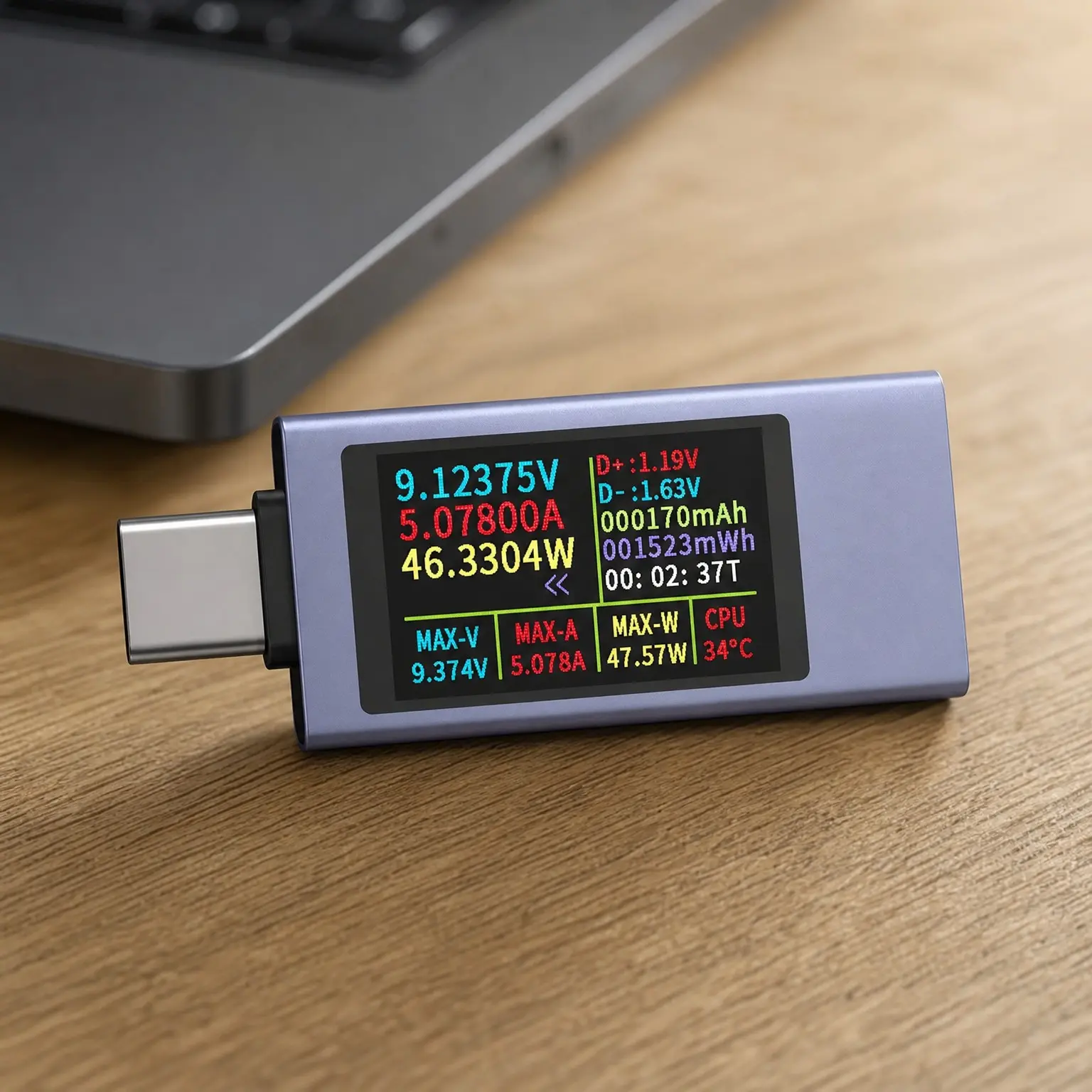 USB C Power Meter Tester, 4-30V 0-12A Type-C PD Digital Multimeter Voltmeter Ammeter, Voltage Current Monitor, Power Bank Capacity & USB Cable Charger Detector (KWS-2303C)Gift