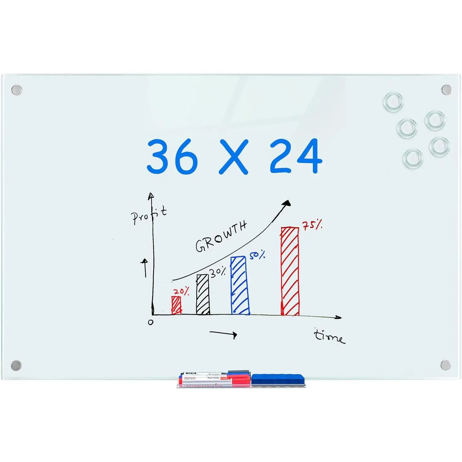Glass Whiteboard 36x 24 in, Frameless Glass Board for Wall | Glass White Board Dry Erase Wall Mounted,   Surface, Markers, , and Eraser for Classroom, , Office