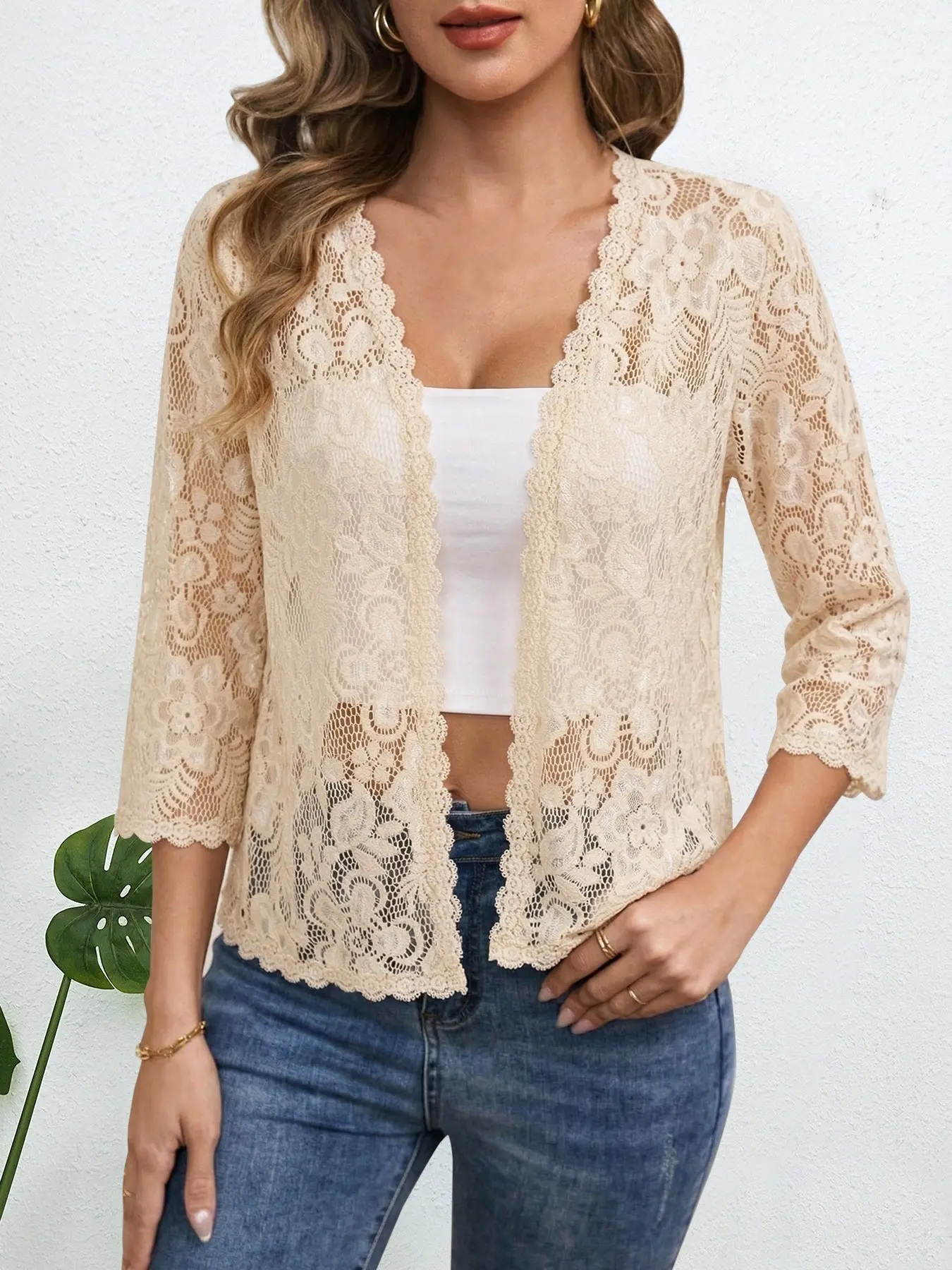 Women's Elegant Chic Floral Lace Open Front Cardigan, Slimming and High-End Design, Essential Summer Sun Protection Outerwear