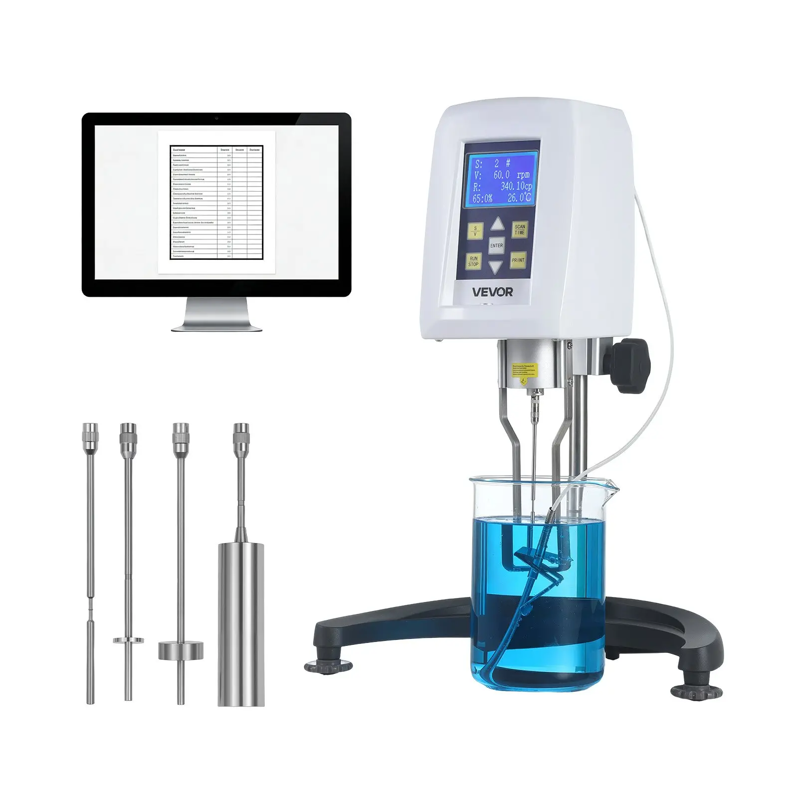 VEVOR Digital Rotary Viscometer, 10-100, 000 mPa. s(cP), 2 Accuracy, 100-240V Digital Rotational Viscosity Meter with 4 Rotors and Temperature Probe, LCD Display, Lab Viscometer for Fluid Testing