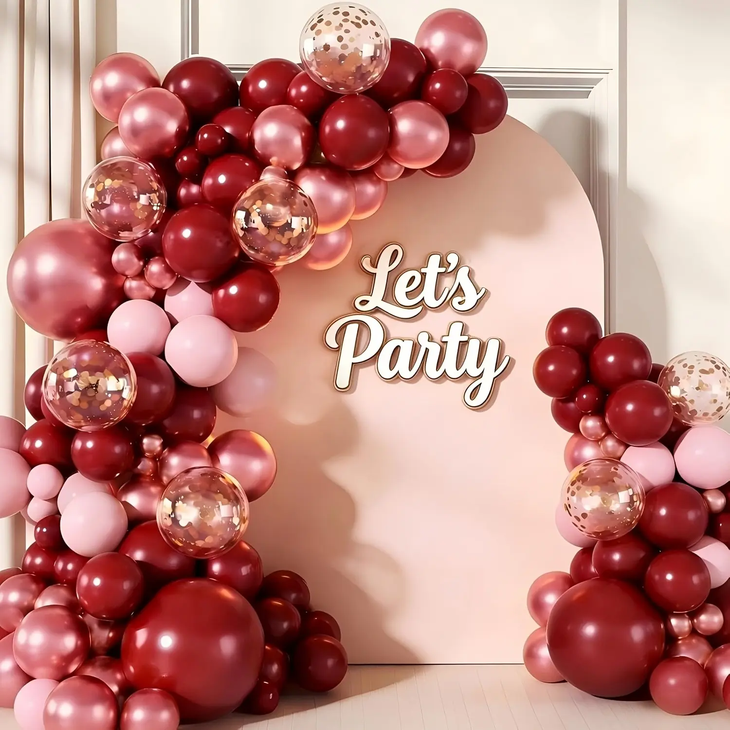 120 Piece Wine Balloon Garland Set, Includes Shiny Metal Latex Balloons and Confetti, Perfect for Valentine's Day, Mother's Day, Wedding, Birthday Party Decorations
