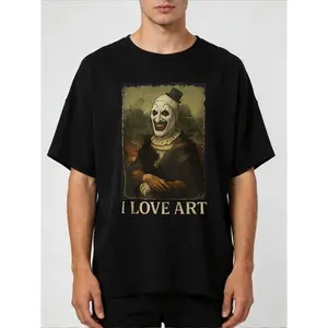[1]I Love Art Clown Graphic T-Shirt Casual Crew Neck Short Sleeve Tee Artistic Print Design[good graphic tees] Viral Clown Graphic Tee Retro Y2K Art Lover Shirt Creative Graphic Casual Streetwear Unisex Top Trendy Gift Idea Everyday Wear