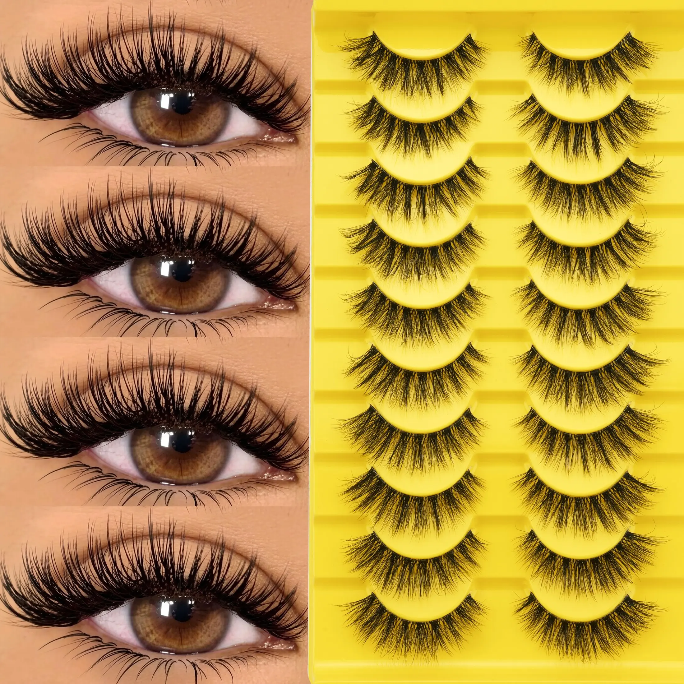 10 Pairs Transparent False Eyelashes, D Curl 3D Voluminous, Natural Look, Ideal for Daily Wear and Party Makeup, Comfortable and Lightweight