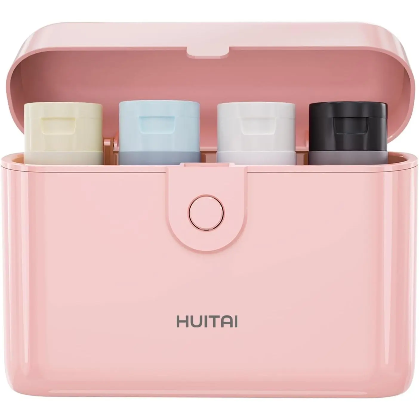 TSA Approved 4x2oz Leak-Proof Bottles Set with Durable ABS Hard Case, Press-to-Unlock, Wide-Mouth for Easy Fill, Reliable Seals, PinkGift