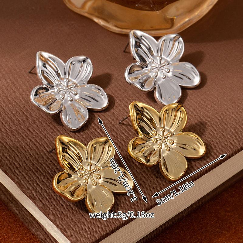 High-end Light Luxury Textured Leaf Earrings, Metallic Style, Personalized Stereo CCB Multi-layer exaggerated Multi-layer Flower Earrings
