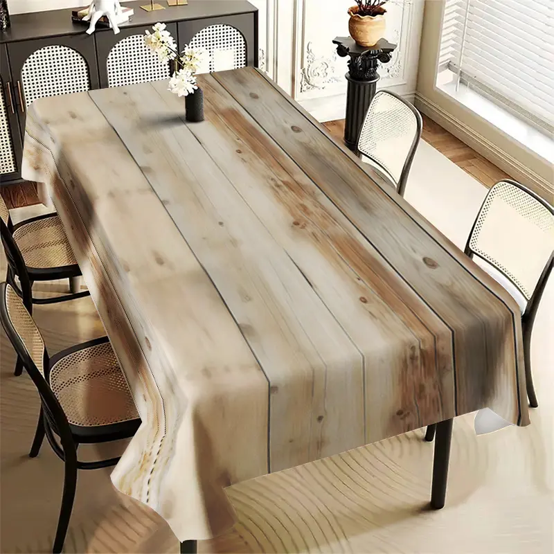 1pc "Wood Grain Tablecloth", rectangular tablecloth, retro style wood grain imitation, suitable for daily use by families who love retro style, easy to clean, realistic design, made of polyester fiber, enhancing the retro style of dining table - tc