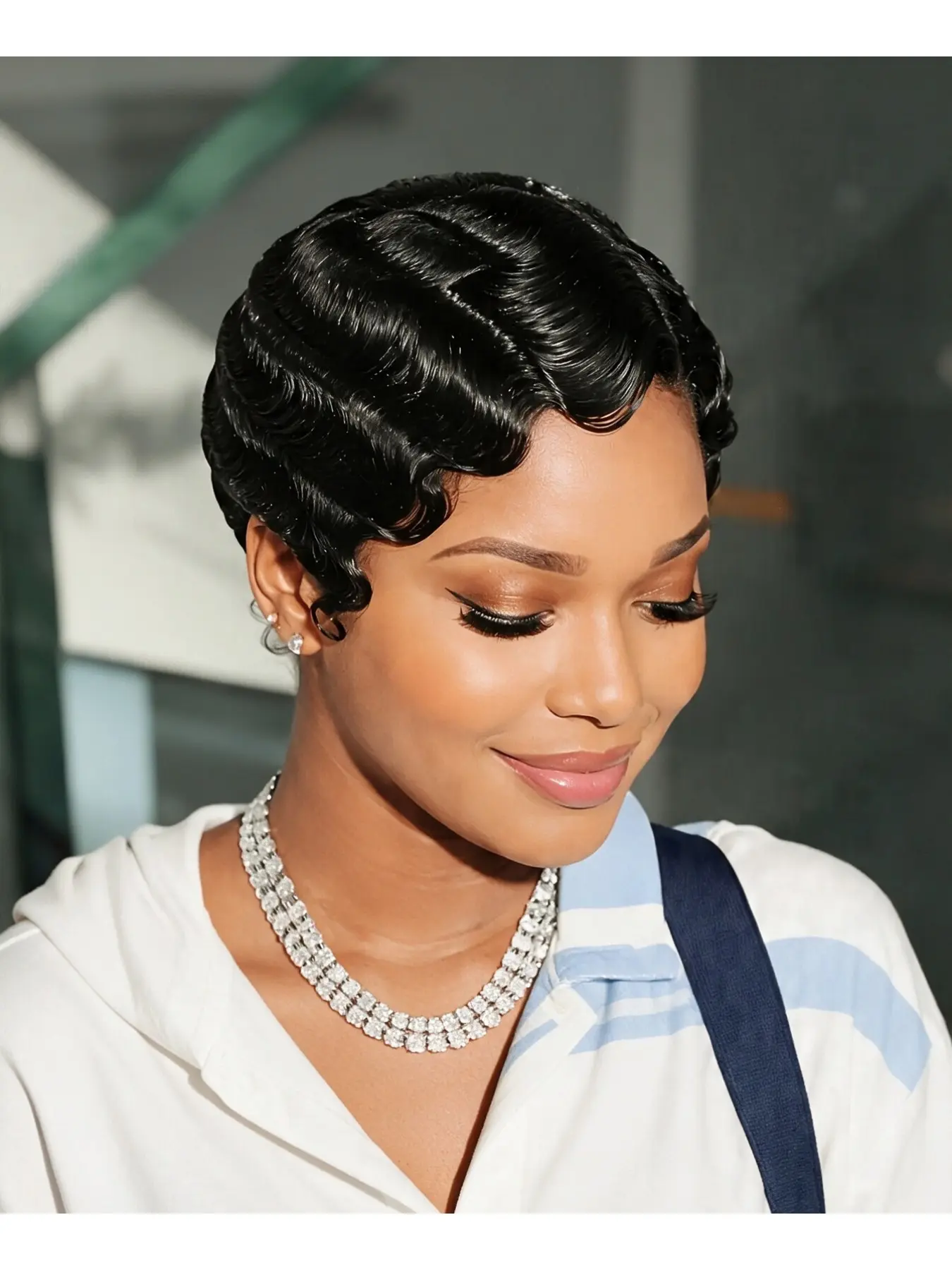 4 Inch Mini Finger Wave Pixie Human Hair Wig 80g Glueless Vintage Wigs For Black Women, Soft Real Human Hair Retro Wave Wig Ultra Light Natural Hairline Daily Party Beginner Hairpiece Smooth Retro Finger Wave Wig For Dating Daily Styling Hairstyle