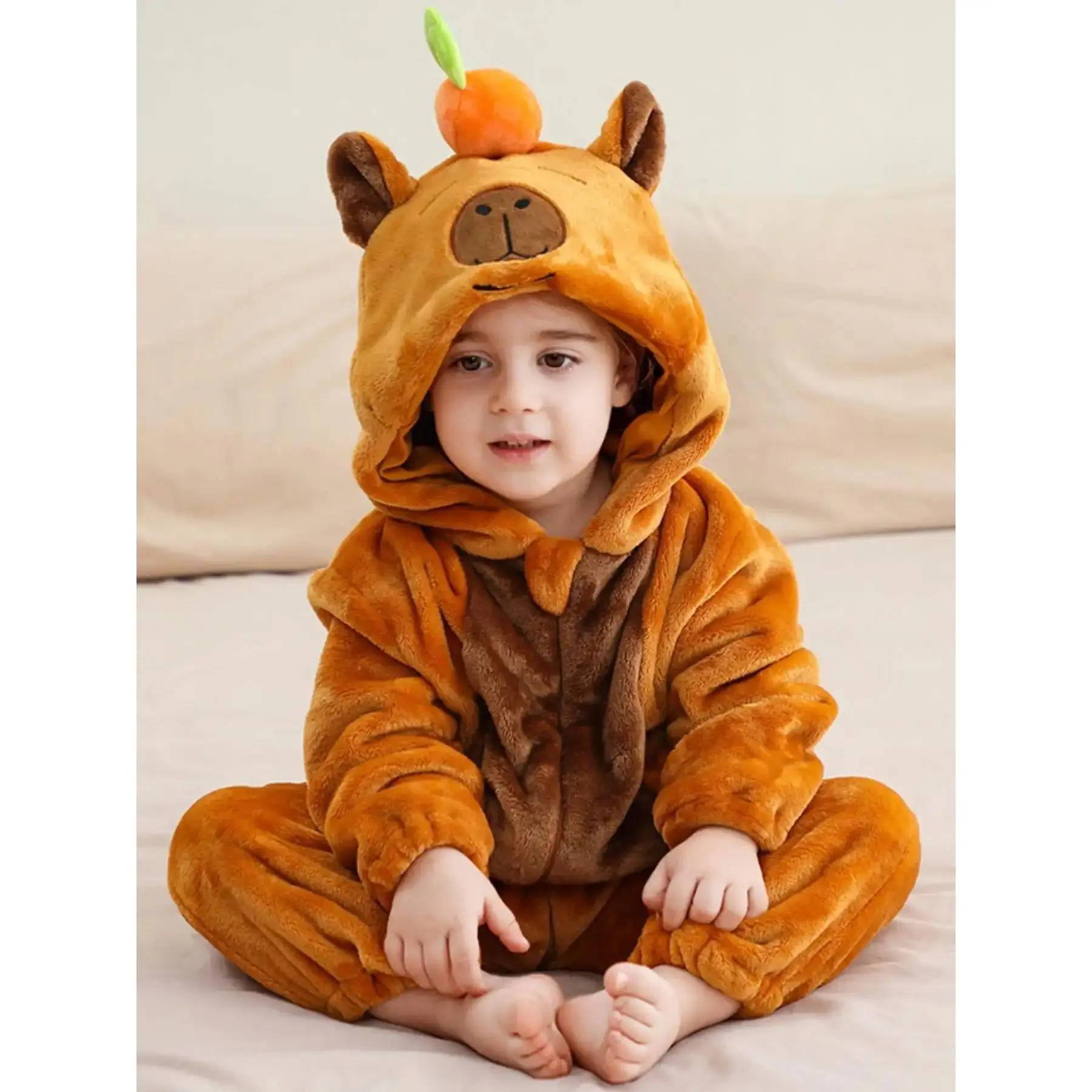 Unisex Soft Flannel Capybara Onesie for Babies & Toddlers, Cute Winter Pajamas, Thick Fabric, Animal Pattern, Cozy Sleepwear