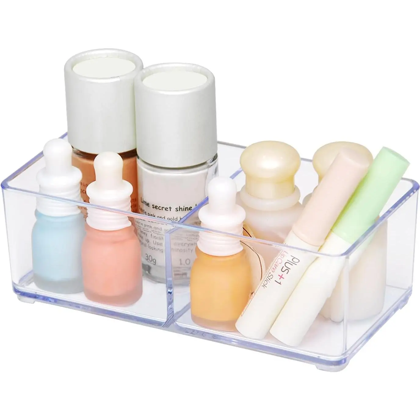 Clear 2-Compartment Drawer Organizer | Clear Plastic Makeup Storage, Bathroom Organizer, Desk Organizer,  Storage