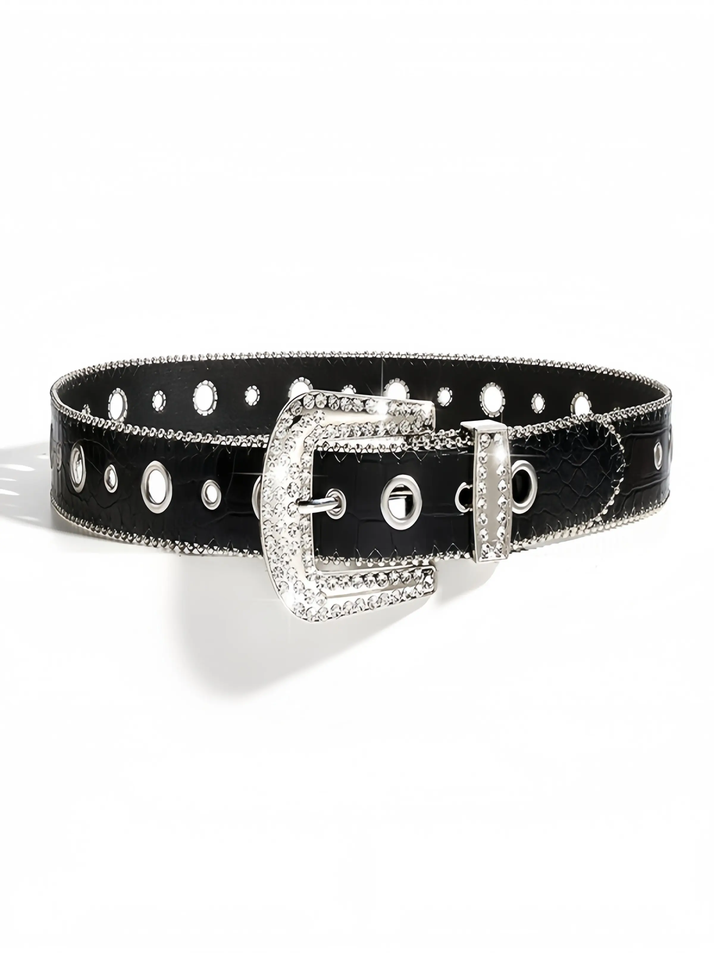Punk Rhinestone Diamond Belt - Unisex, Metal Coating, Frame Buckle, Fits Waist Sizes 28-40, Sparkling Design, Decorated Versatile Buckle Styling Cross Belt for Party, Men Accessories, Daily Clothing Decor, Trendy All-match & Exquisite Street Style Belts