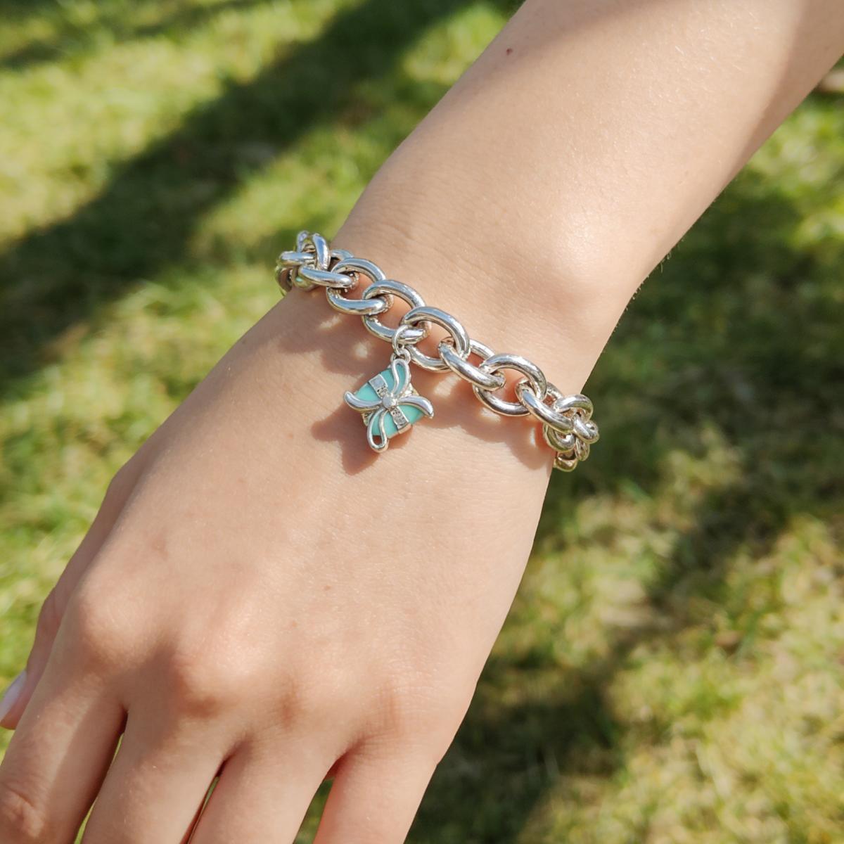 Luxury Silver Bracelet for Women Minimalist Gift Box Pendant Premium Figaro Chain