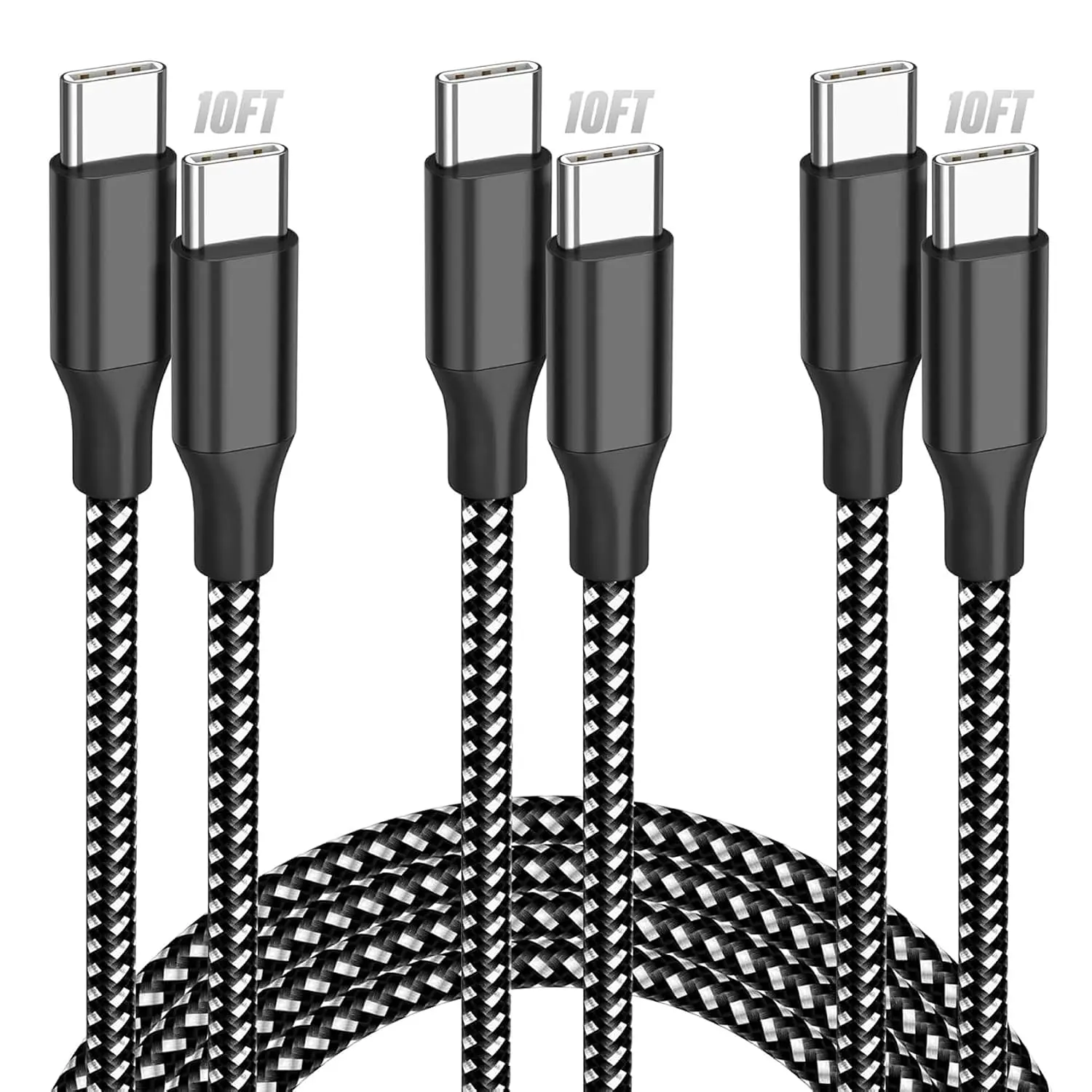 USB C  10ft 3-Pack, 60W   Type C to Type C Charger Cord, Durable Braided Nylon Data Sync  Compatible with  17/16/15 Pro Max Plus, iPad Pro Air, MacBook and