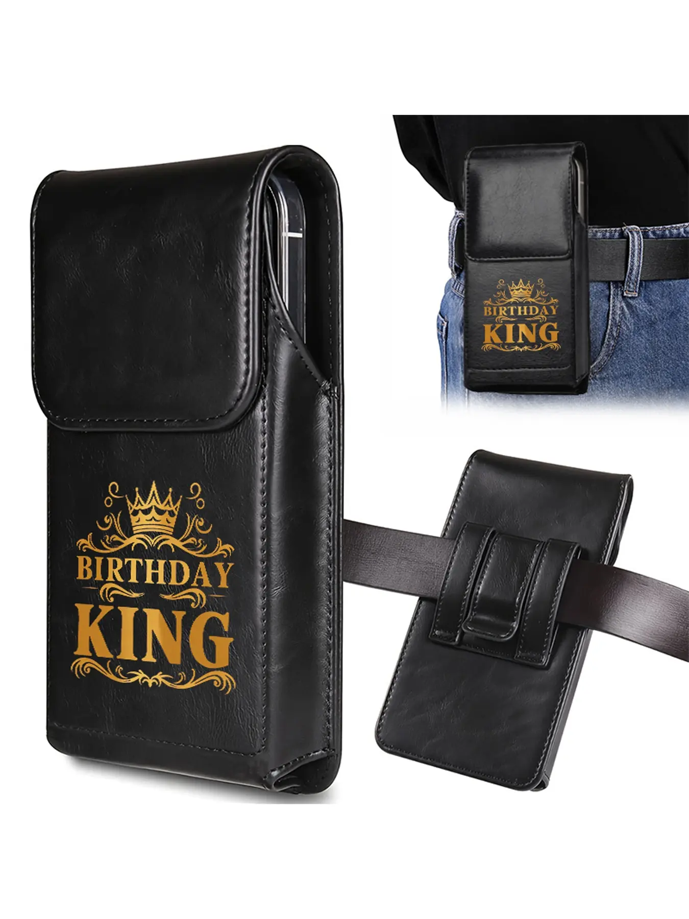 KING themed men's waist bag, outdoor mobile phone storage waist bag, belt waist bag, suitable for various outfits, is an excellent birthday/holiday gift