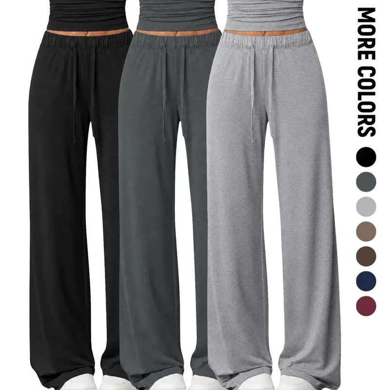 Women’s Wide Leg Pants With Pockets, Drawstring Elastic Waist, Loose Fit Full Length Casual Trousers For Everyday Wear, Travel, Airport Outfits And Weekend Outings