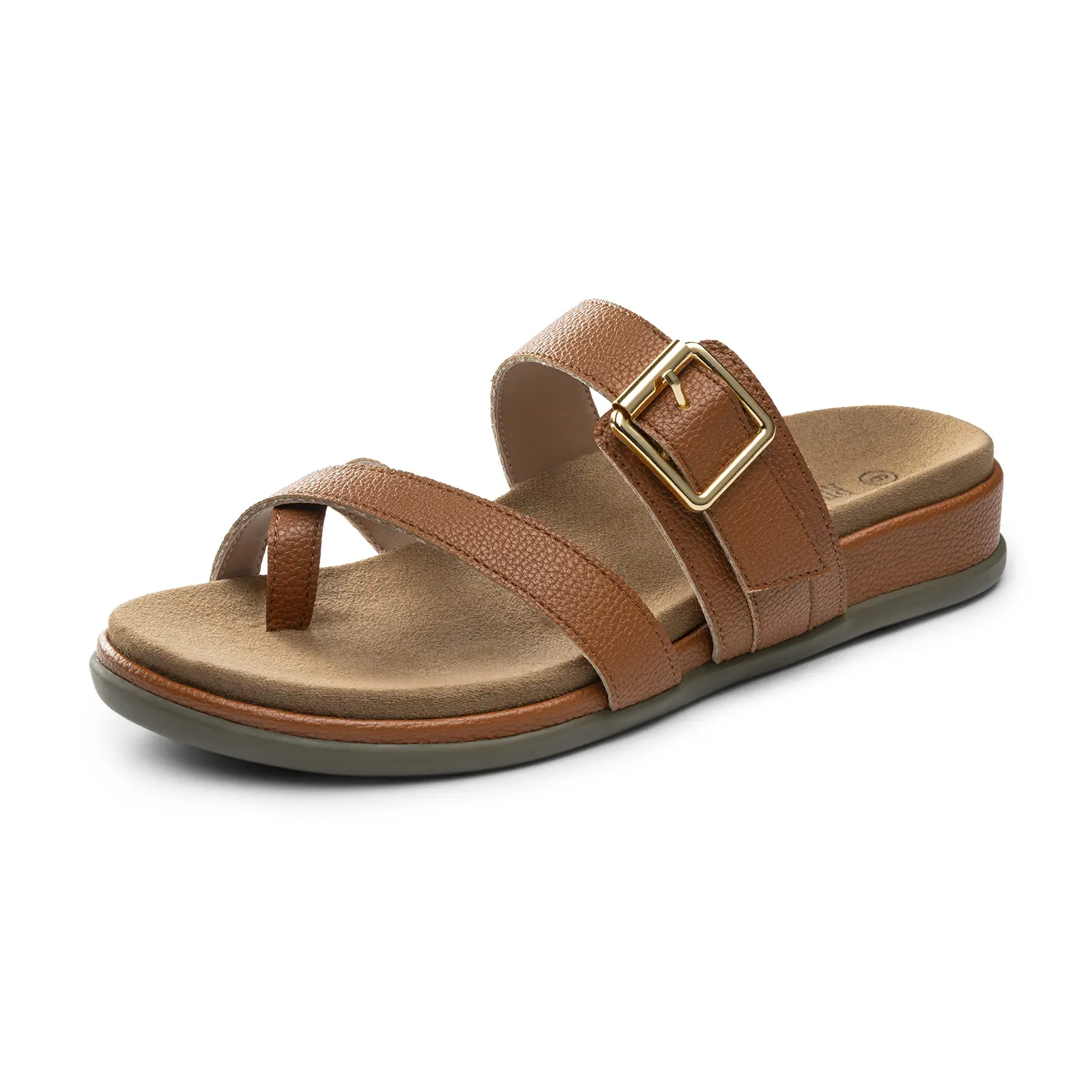 Rihero Women's Orthopedic Slide Sandals with Arch Support, Casual Open Toe Cushioned Flats with Adjustable Strap for Walking and Travel, Hook Loop