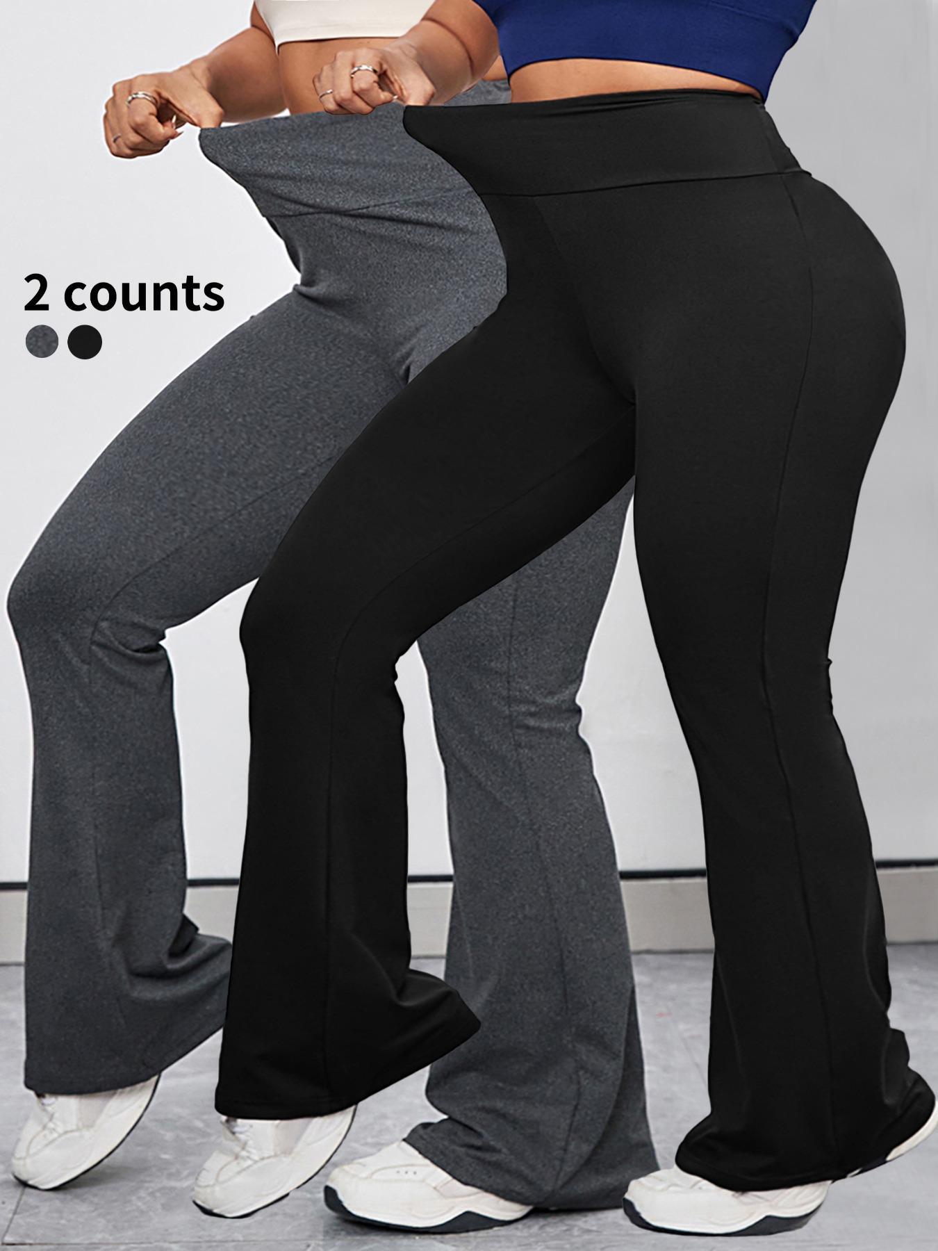 【Plus Size】 Solid High Waist Flare Leg Sports Leggings, Sporty Bell Bottom Pants for Yoga Gym Workout Running, Summer, Flared Yoga Pants, Fitness Yoga Pants