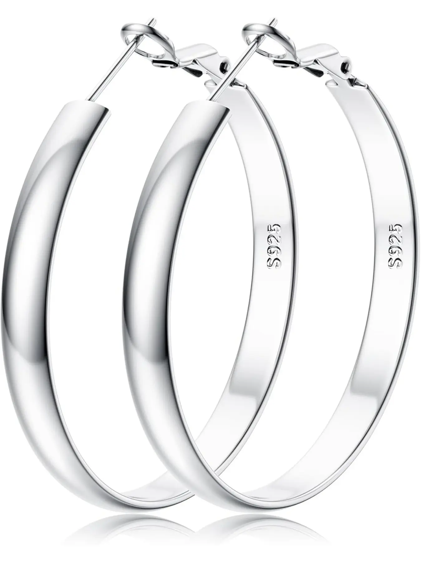 S925 Sterling Silver Hoop Earrings for Women Girls – 14K Gold Filled, Hypoallergenic Lightweight Thin Large Hoops – 5mm Wide, 30/40/50/60MM