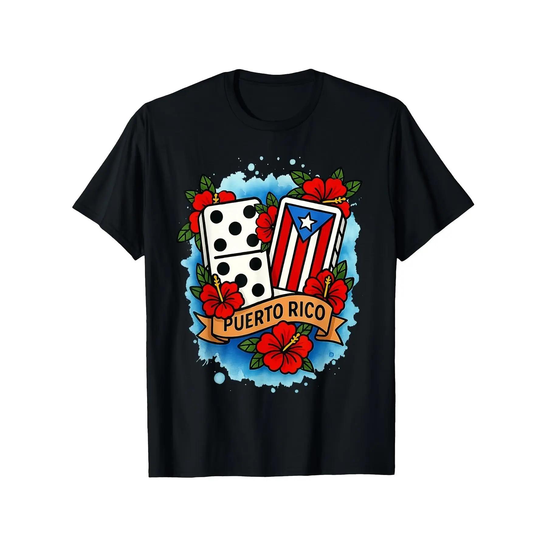 Men's & Women's Puerto Rico Domino T-Shirt - Retro El Domino Graphic Print Short Sleeve Shirt with Puerto Rico Flag Suitable for Domino Lovers, Casual Gift for, Year-Round Souvenir Apparel for Local Pride ApparelStreetwear Menswear Basic Print Soft