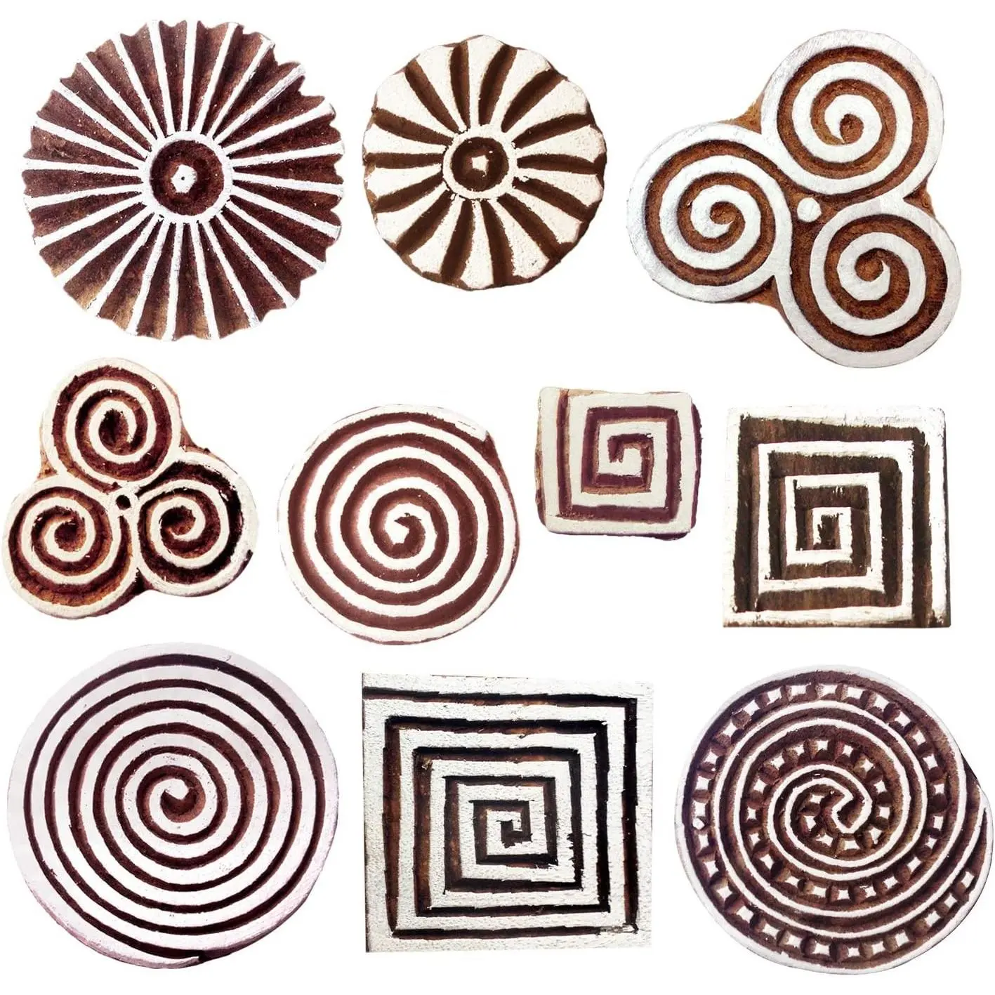 Wooden Stamps for Block Printing on Saree Border, Textile, Clay, Pottery, Tattoo (Set of 10) MXtag0008