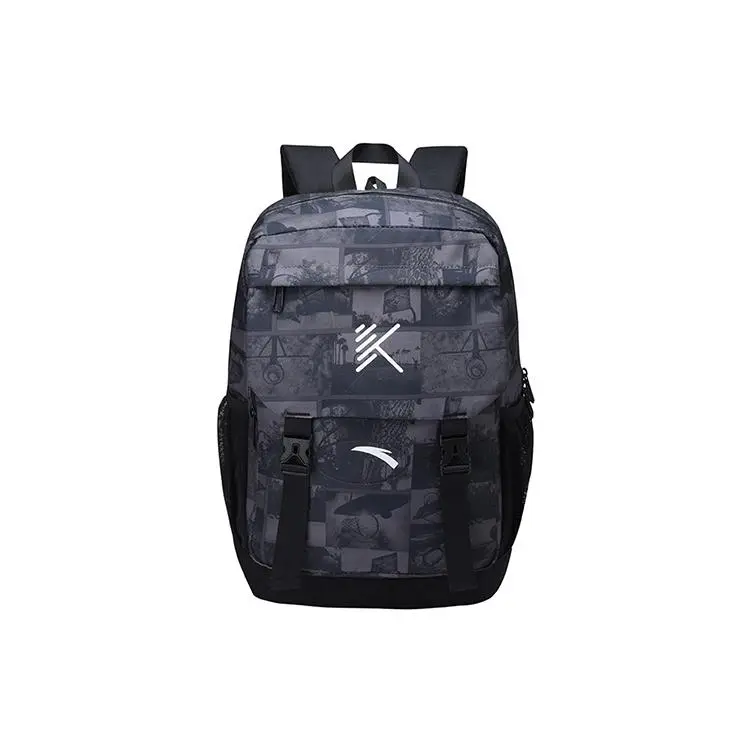Anta KT Basketball Series Backpack for Students and Travelers, Lightweight Polyester Laptop Bag, Unisex Black Printed Style