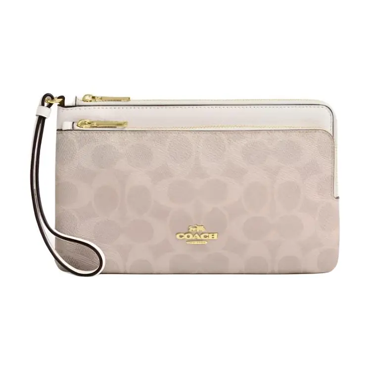 COACH Signature Coated Canvas and Leather Zip-Around Wallet for Women – Pink and White
