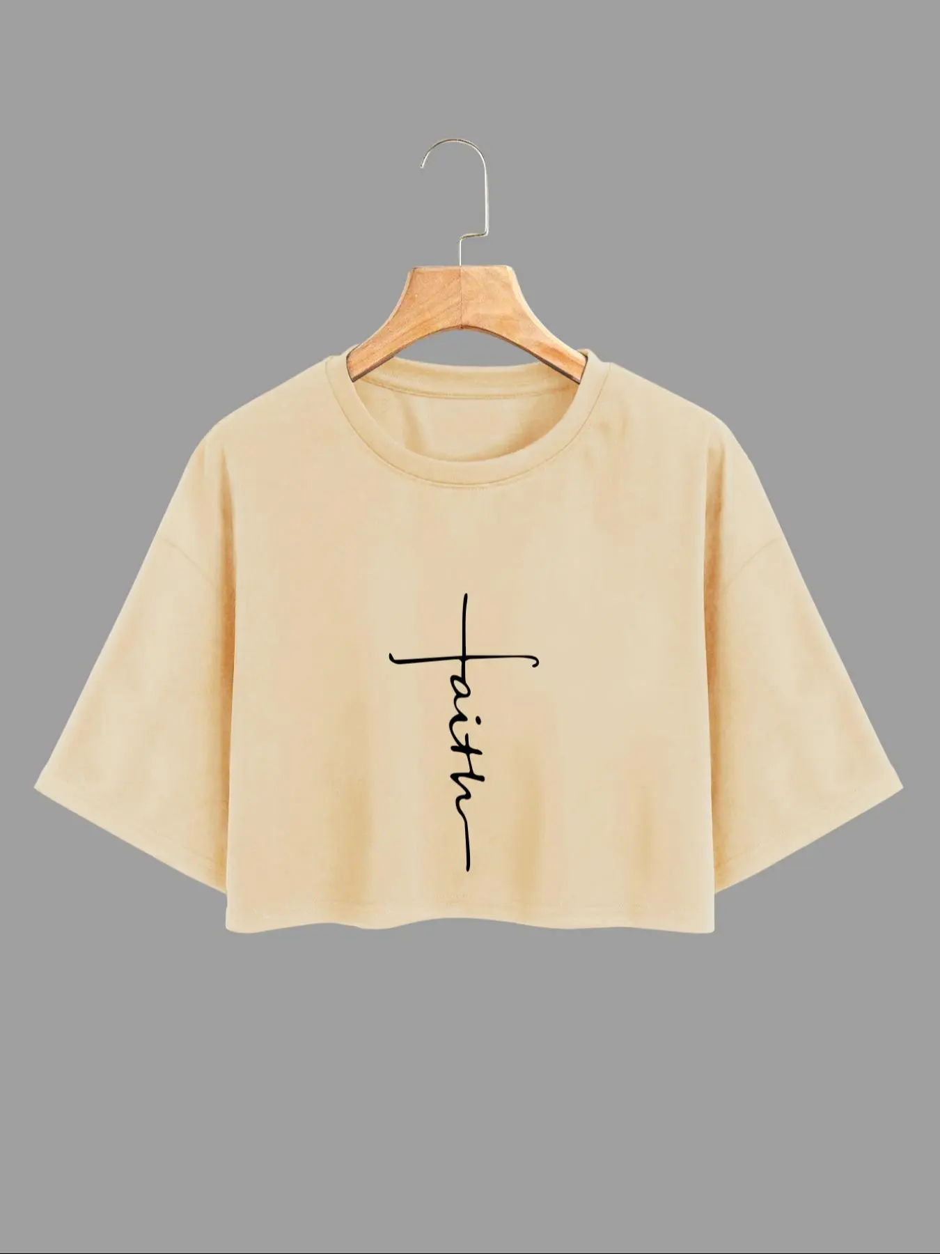 Women's Letter Print Round Neck Crop Tee, Summer Clothes Women, Casual Short Sleeve Crew Neck T-Shirt for Summer, Fashion Women's Top for Daily Wear, Streetwear