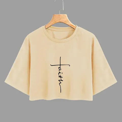 Women's Letter Print Round Neck Crop Tee Jersey, Summer Clothes Women, Casual Short Sleeve Crew Neck T-Shirt for Summer, Fashion Women's Top for Daily Wear, Streetwear