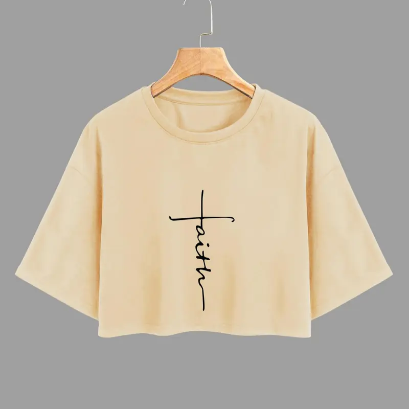 Women's Letter Print Round Neck Crop Tee Jersey, Summer Clothes Women, Casual Short Sleeve Crew Neck T-Shirt for Summer, Fashion Women's Top for Daily Wear, Streetwear