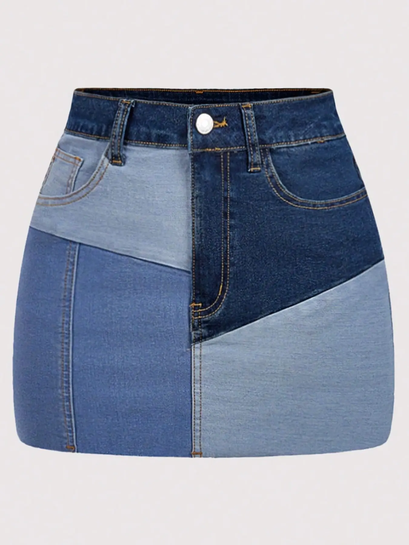Plus Size Summer Fashion Chic Colorblock Patchwork Pocket Tight Jeans Mini Skirt, Simple and Durable Design, Perfect for Casual Wear