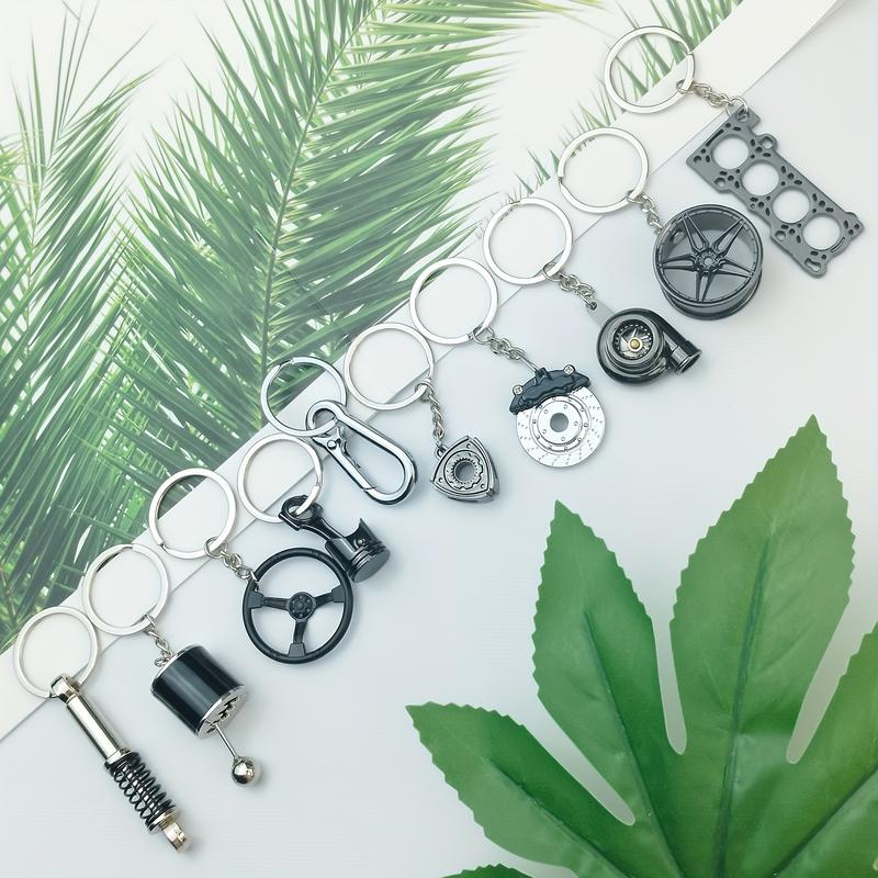 Car Enthusiast Keychain Set 10 Pieces Zinc Alloy Casual Style with Gear Shift Lever Turbo Wheel Hub Shock Absorbers Engine Parts Brake Discs Pistons Perfect Gift for Car Enthusiasts gifts for bestfriend