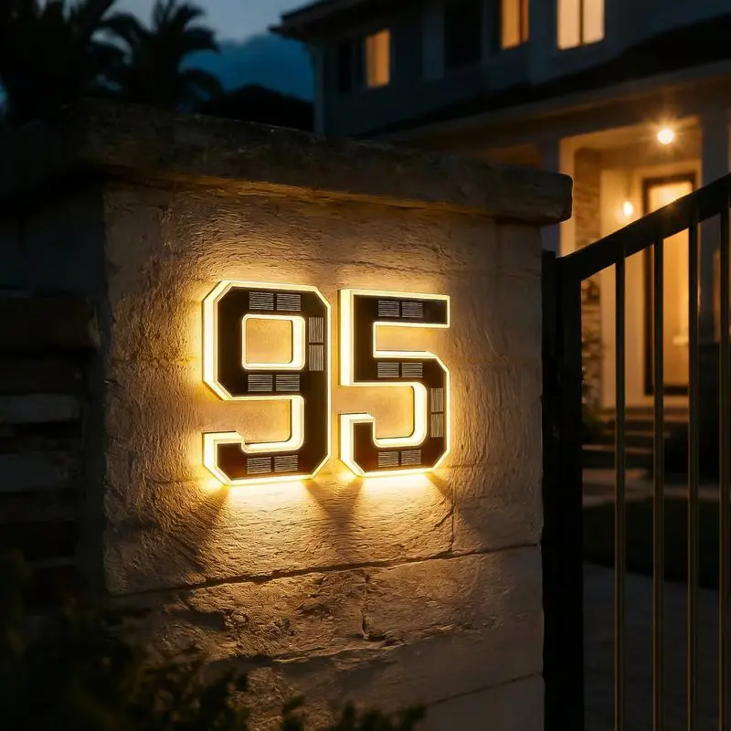 Solar-Powered Acrylic LED House Numbers, Multi-Size Door Numbering Lighted Doorplate for Automotive & Motorcycle Decorative Car Lights