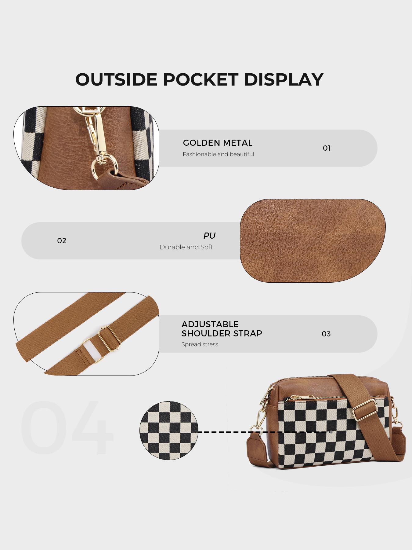 Small Checkered Crossbody Bags for Women, Casual Cross Body Bag with Adjustable Strap, Women's Shoulder Handbags for Shopping Travel Daily Use, Lightweight Crossbody Bag