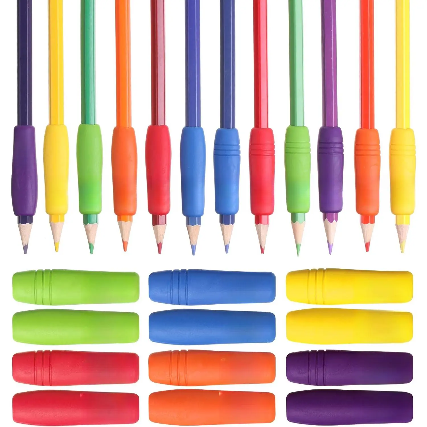 Pencil and Pen Grips, Colorful, 12 Pack, Pencil Grips for Adults| Rubber, Ergonomic, Pen Gripper