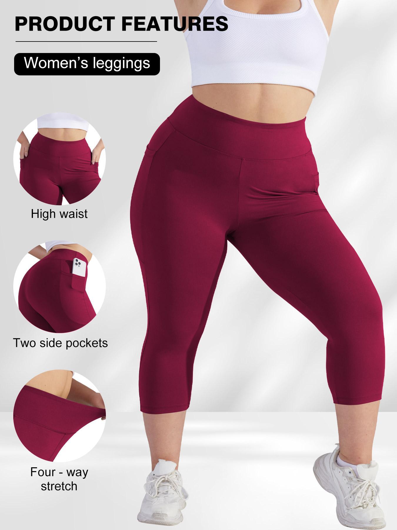 [Plus Size] Solid Color Pocket Skinny Capri Leggings, Casual Comfy Breathable High Waist Capri Leggings for Daily Wear, Women's Bottoms for Summer, Womenswear