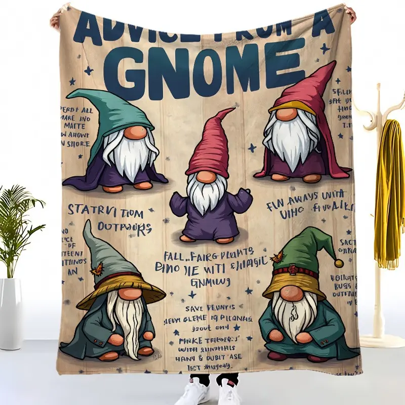 1pc Gnome Print Flannel Throw Blanket - Soft Warm Flannel Fabric, Multicolor Print, Multi-Size, Suitable for Sofa/Couch, Ideal for House Interior Home Indoor Use, Housewarming Gift for Gnome Lovers
