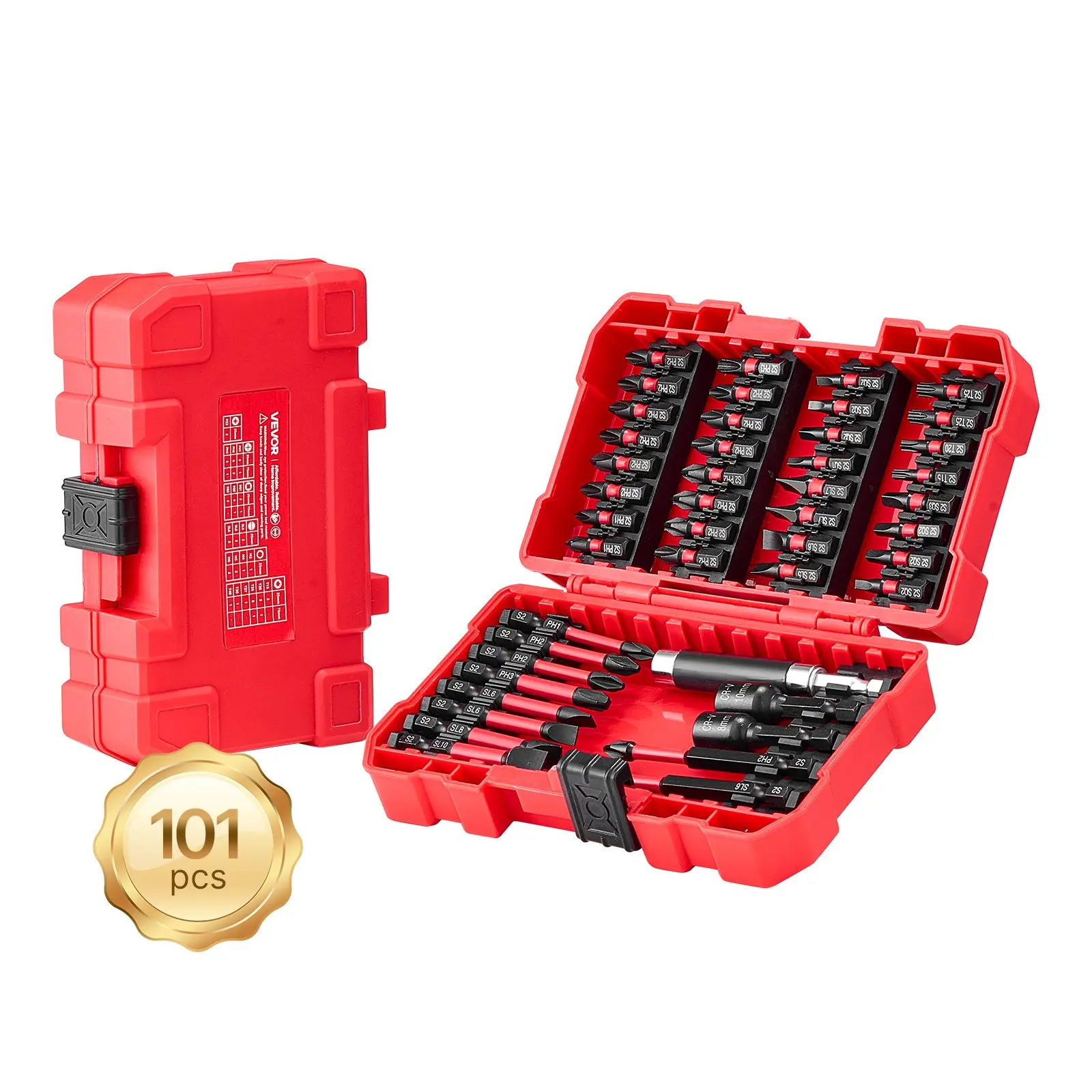 【toolupgrade】VEVOR Screwdriver Bit Set, 101-Piece, Magnetic Phillips, Pozidriv, Slotted, Square, Torx, Hex Bits, Hex Nut Sockets, Extension Rod with Storage Case, High-Strength S2 Alloy Steel, Blackened Finish