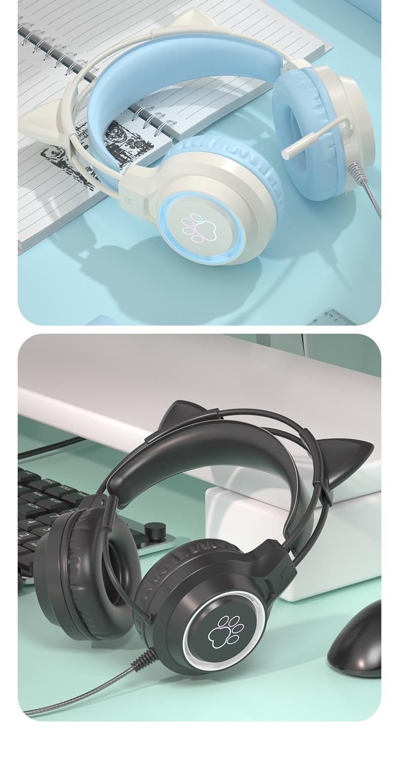 G35 High-Value RGB Gaming Headset with Cute Cat Ear Design, Wired Over-Ear Headphones for PC & Console Games, Multi-Scene Use, PC Gaming Accessories