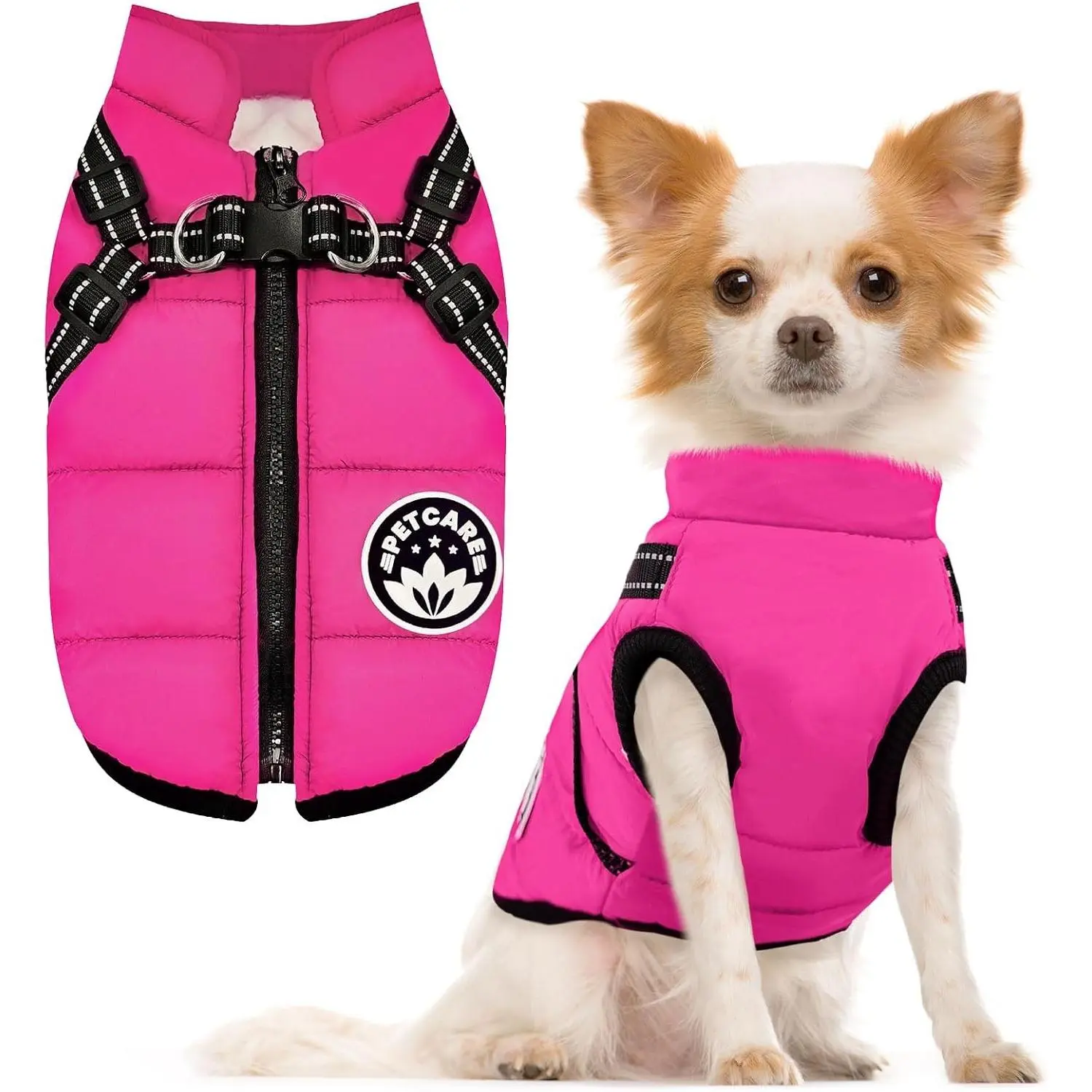 Winter Dog Coat with Harness Built in Waterproof Dog Jackets Warm Pet Fleece Vest Windproof Snow Jacket Snowsuit Reflective Cold Weather Coats for Puppy Small Medium Large Dogs Cats