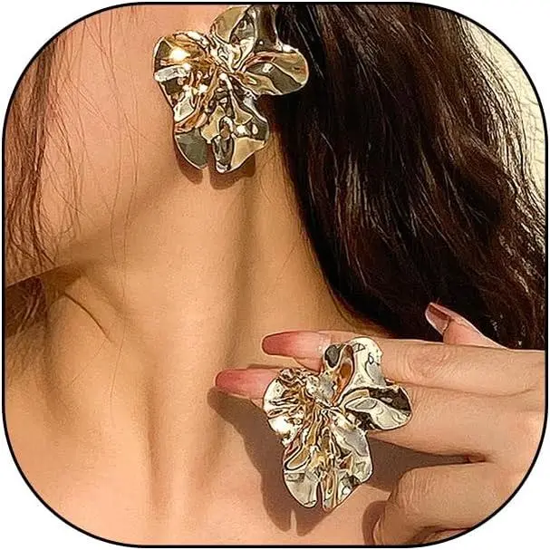 Chunky  Statement Earrings for Women Trendy  Big Flower Earrings | Large,thick,geometric,drop,aesthetic,bold,,fashion,fun,stud,punk,,prom,everyday,,statement