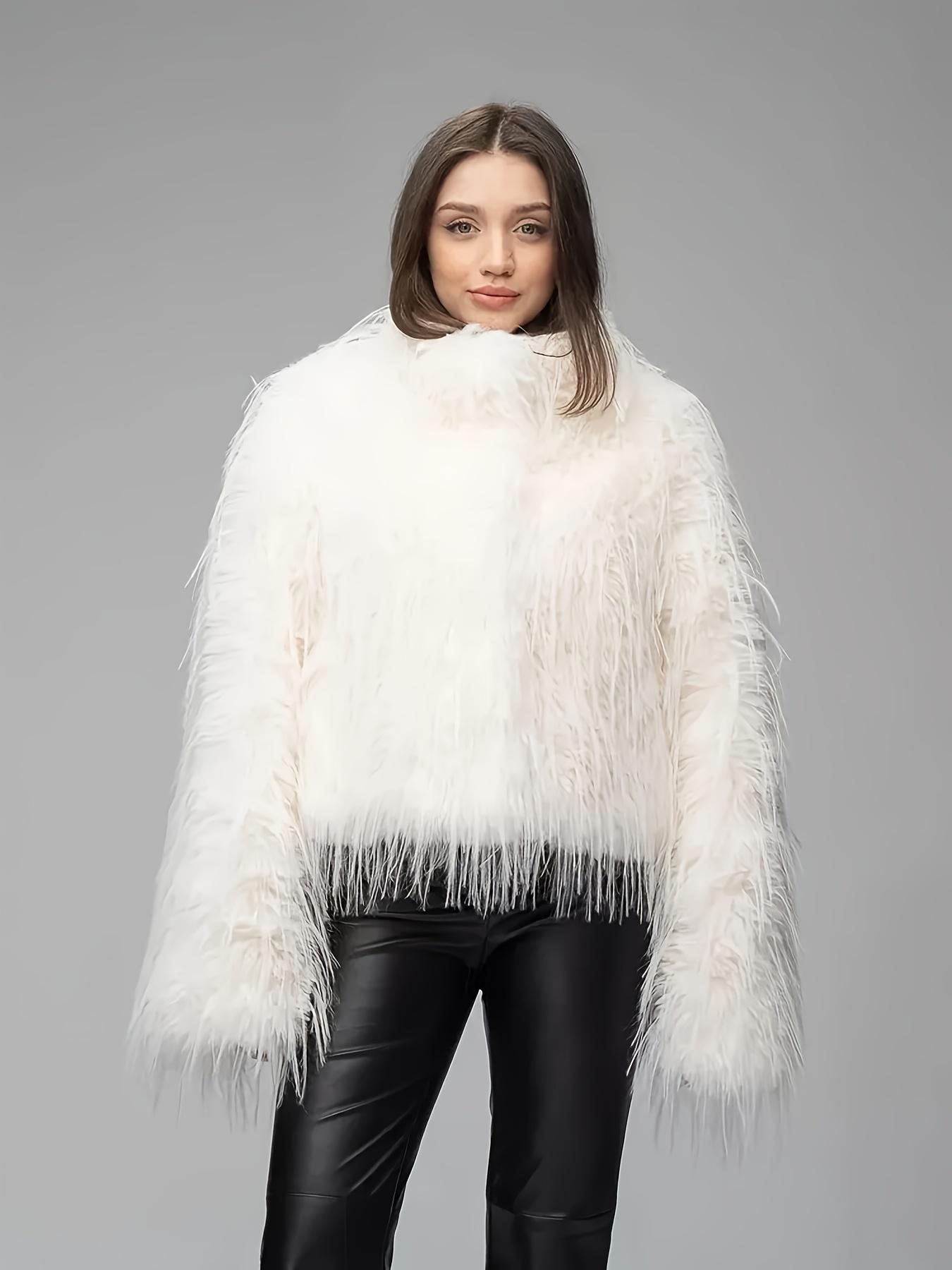 Women's Elegant Fitted Shaggy Long-Sleeve Coat - Luxurious