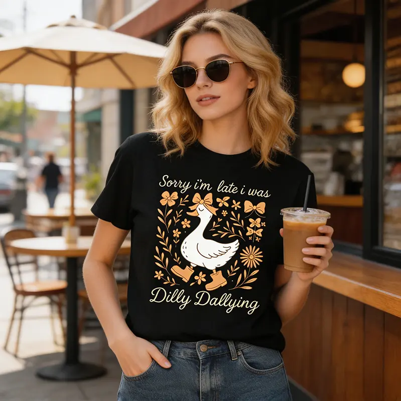 Sorry I'm Late I Was Dilly Dallying Goose Shirt, Funny Goose Shirt, Silly Goose Shirt, Animal Humor Gift, Cute Goose Shirt Cotton Top