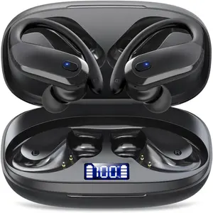 Sport Headphones with Earhooks, Wireless Earbuds, Bluetooth 5.4 Ear buds, IPX7 Waterproof Bluetooth Headphones, 80H Playtime Earbuds, Weight 7.8g, Noise Cancelling Mic for Earphones Running & Workout-Black