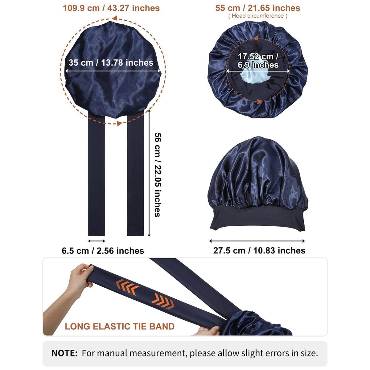 Double Layer Satin Bonnets for Women Reversible Sleep Cap with 2PCS Hair Scrunchies Elastic Tie Band Hair Bonnet Hair Wrap Double Layer Satin Bonnets for Women Reversible Sleep Cap with 2PCS Hair Scrunchies Elastic Tie Band Hair Bonnet Hair Wrap