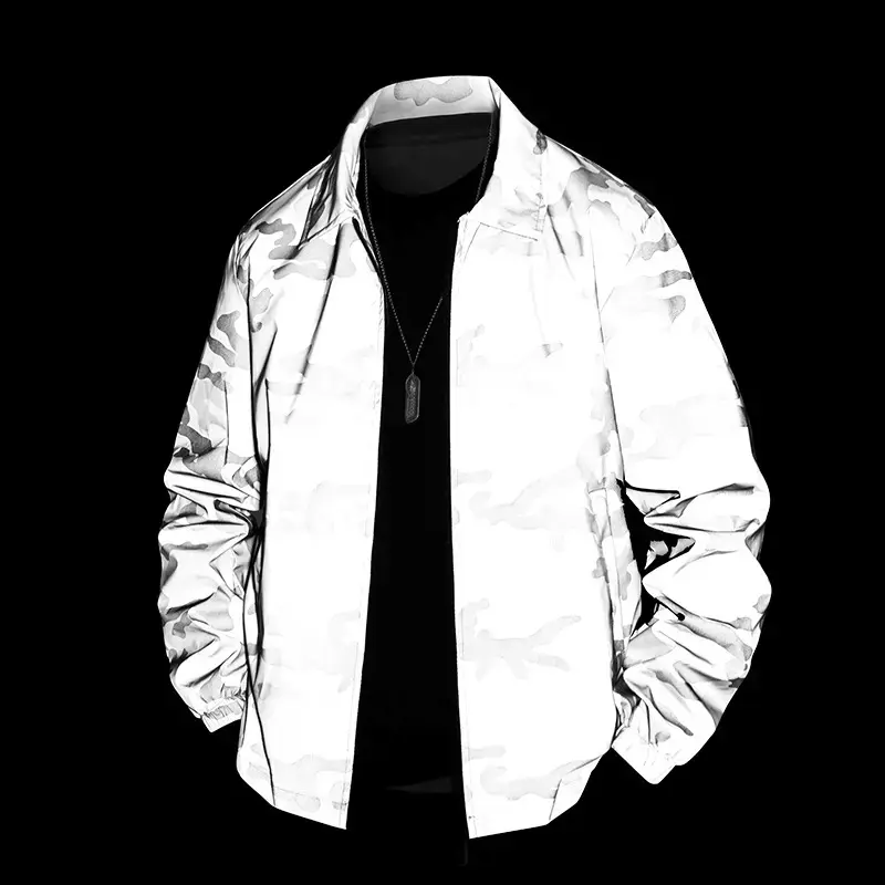 Reflective Windproof Jacket Stylish Running Sports Outerwear Casual Hip Hop Windbreaker Night Glow-in-the-Dark Sports Jacket