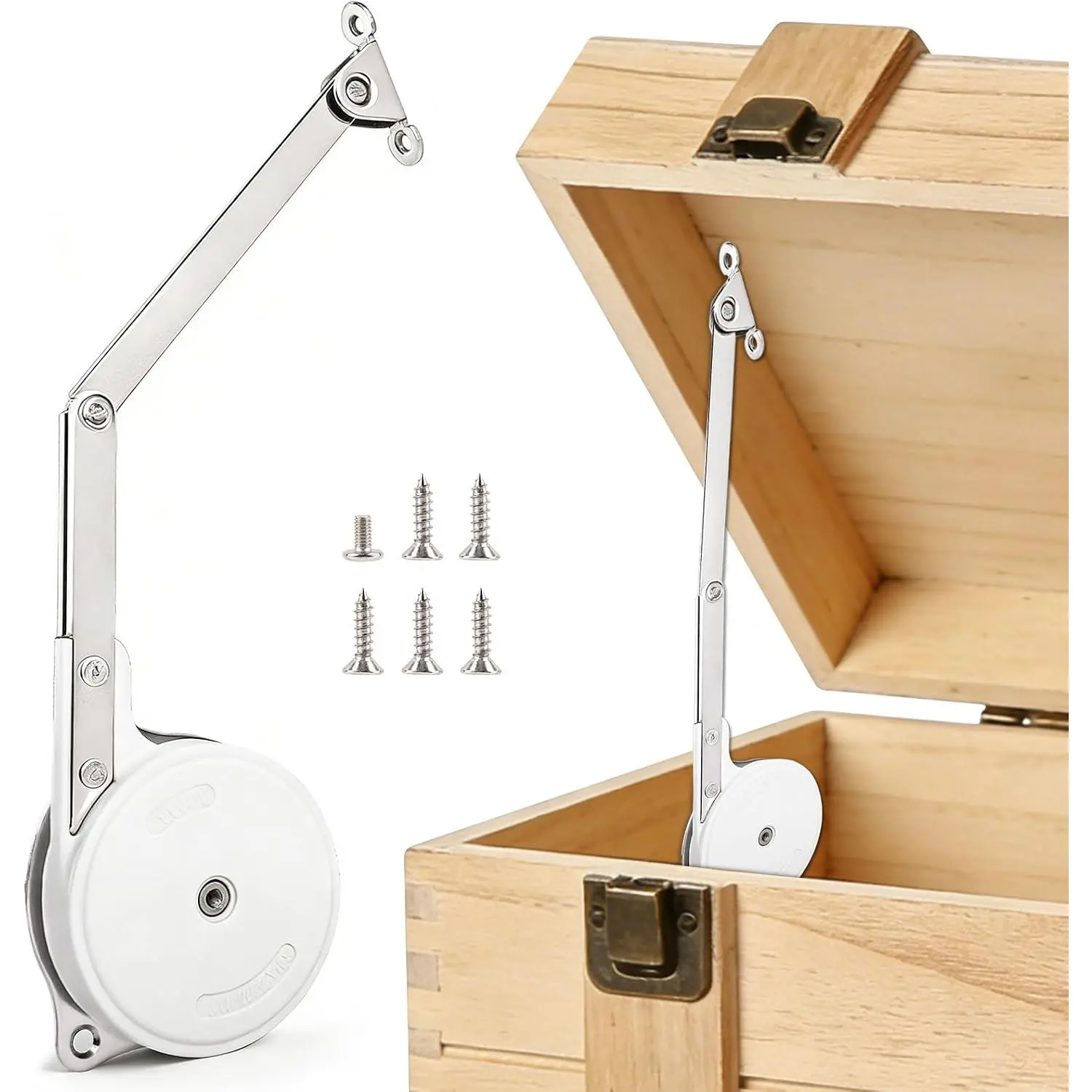 Soft Close  Box Hinges, 1 Pack Zinc Alloy Heavy Duty Lid Support,  Design Reversible Mounting, Smooth Quiet Lid Stay for Wooden Box