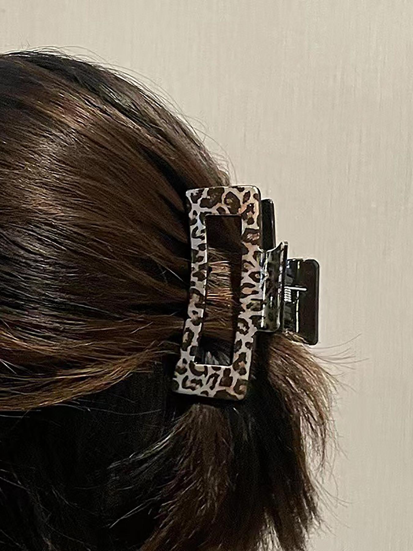 4pcs/Set Medium Leopard Print Square Hair Claws, Plastic Square Hair Clips, Damage-Free Hair Accessory, Suitable For Daily Wear, Parties, Gifts, Flat Claw Clips, Claw Clips, Hair Jaw Clip