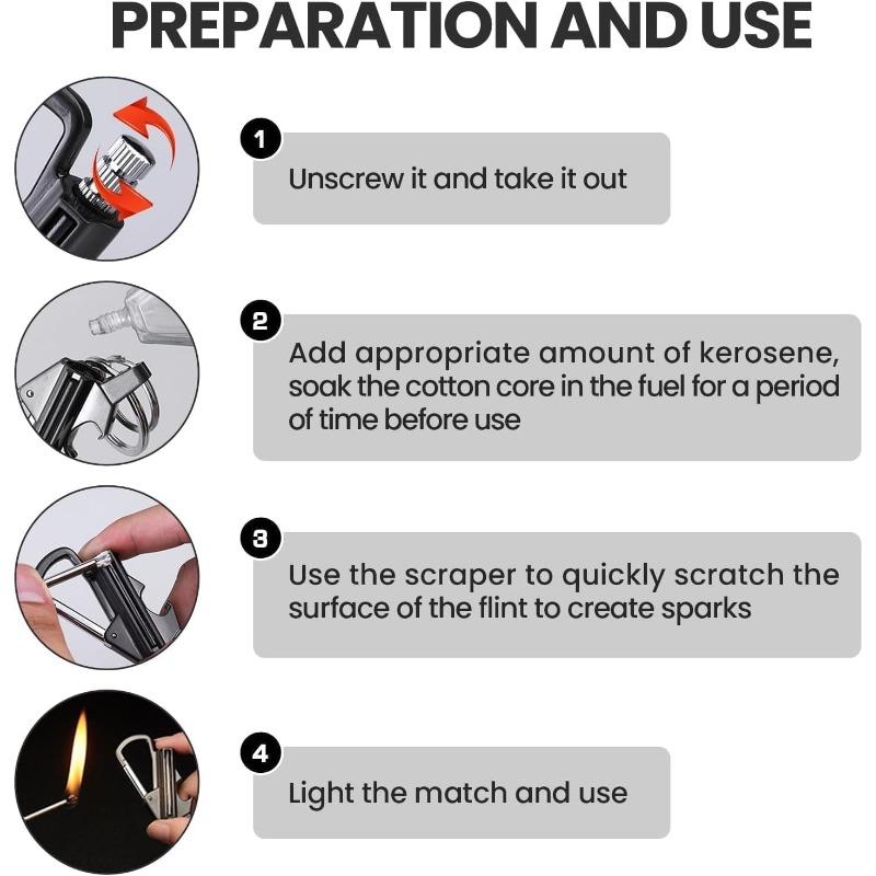 1 set of permanent flame unlimited lighter, multi-functional keychain bottle opener lighter, waterproof, windproof, reusable matches, suitable for camping, hiking, survival, and outdoor use (if there is no fuel in the product, you need to add it yourself