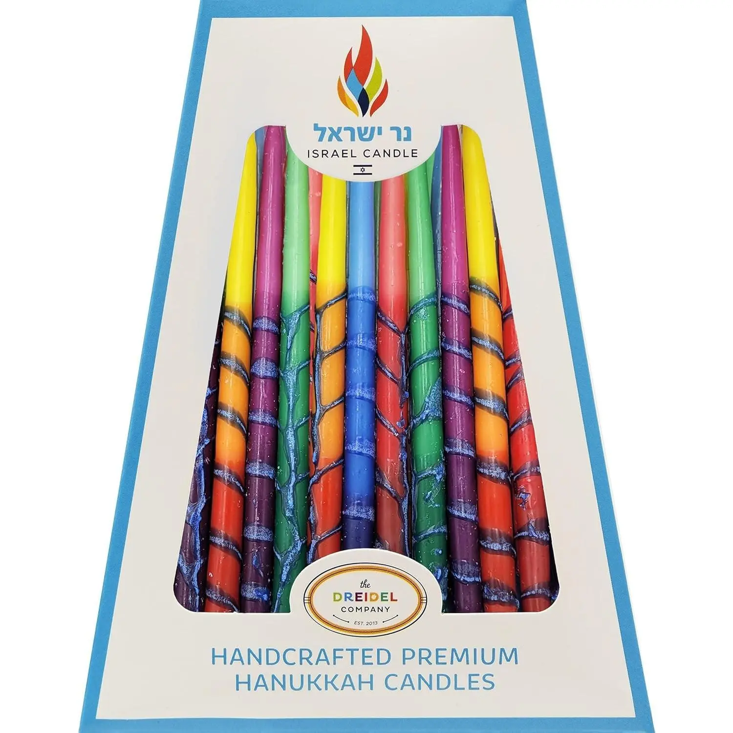 Dripless Hanukkah Candles, Multicolored Ombre Striped Deluxe Tapered Decorations, 1 Hour Burn Time, Chanukkah 45 Menorah Candles Box for All 8 Nights of Chanukah