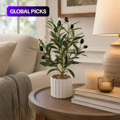 1PC Artificial Olive Tree in Pot, Realistic Faux Olive Plant with Black Olives, Fake Indoor Plant, Greenery Fake Plants, Mini Potted Greenery for Indoor Home Office Table Shelf Decor #GLOBAL PICKS