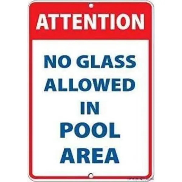8"x12" Rectangle Aluminum Alloy Pool Rules & Safety Sign - No Glass Allowed, Home Supplies Plaque for Bathroom, Club Home Decor